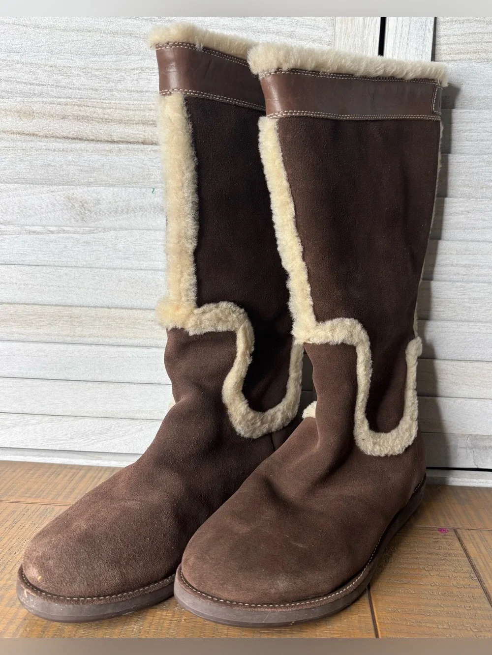 Cole Haan Air Jillian Waterproof Suede Shearling Fur Tall Winter Boots Size 9.5